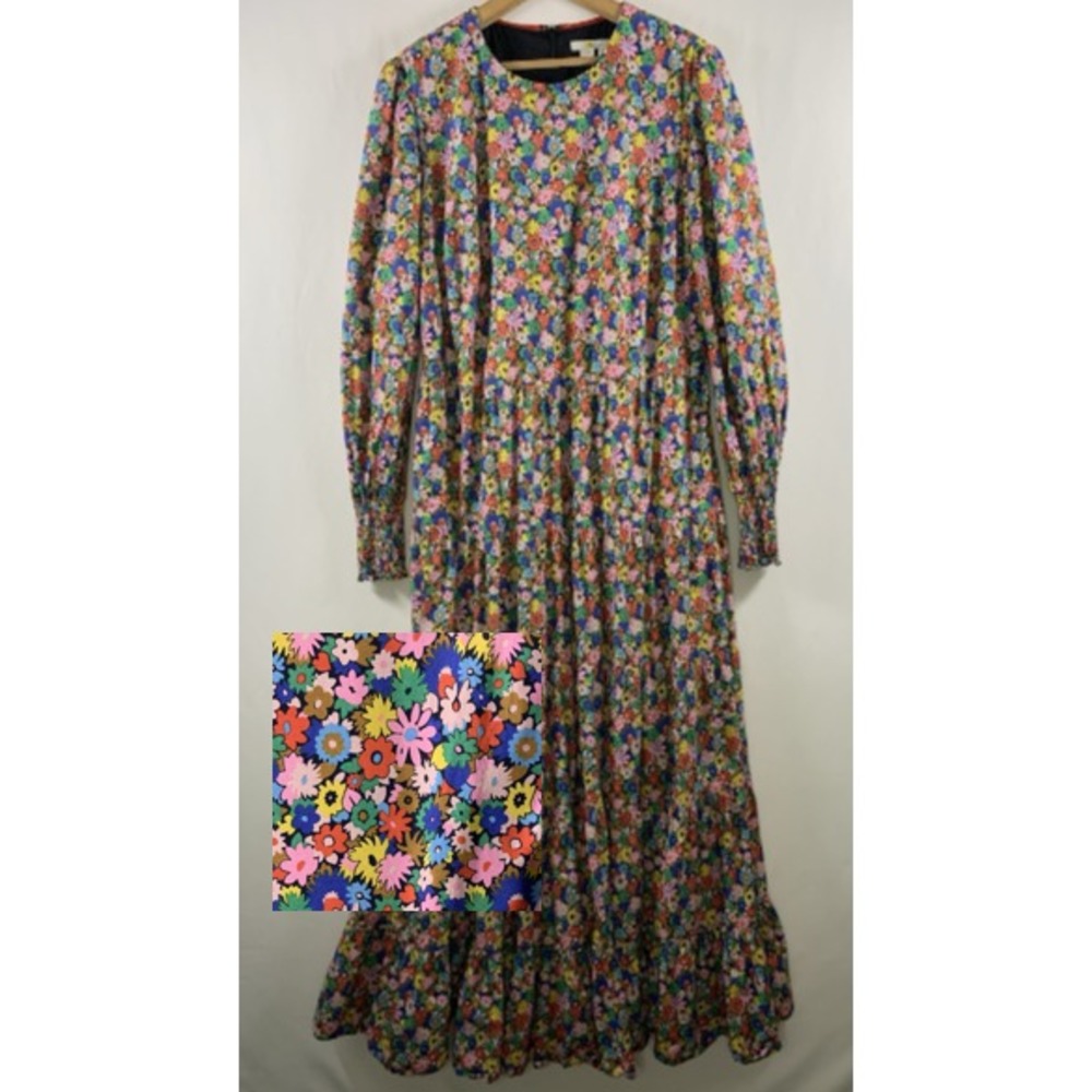 Boden Womens Colorful Ditsy Floral Tiered Maxi Dress Sz 12 Cottage Bloomcore